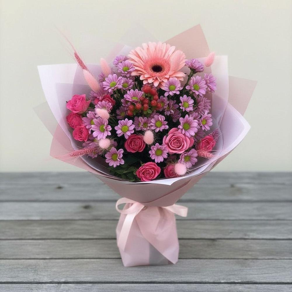 Букет цветов из: Розы, Герберы и Хризантемы в Тавде