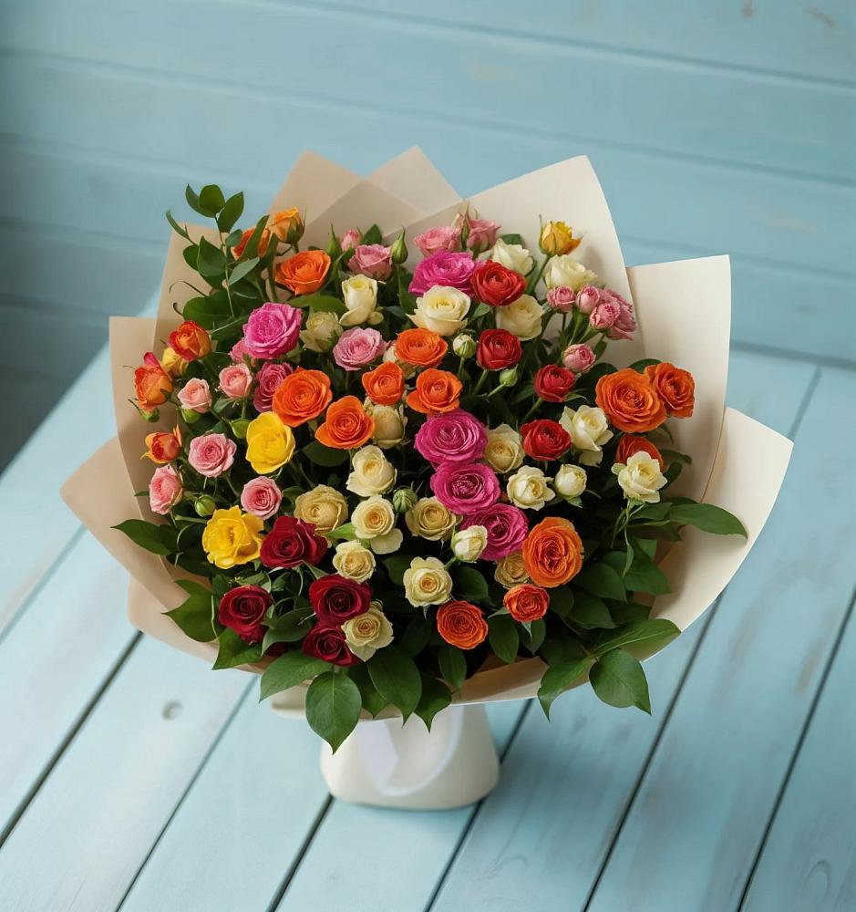 Букет Микс из разноцветных кустовых роз в Тавде