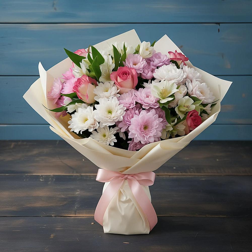 Букет цветов из: Хризантемы, Альстромерии и Розы в Тавде